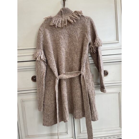 NWT $378 Joie Klara‎ Wool/alpaca Belted Fringe Cardigan Caramel XS Super Soft - Picture 11 of 11